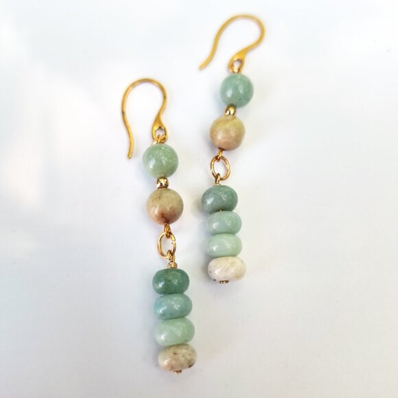 Amazonite Stone Gold French Hook Dangle Earrings Boho Chic Coastal Summer Gifts - Picture 7 of 10